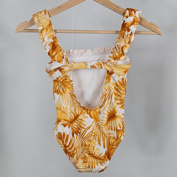 Janie and Jack Yellow One Piece Swimsuit Tropical Palm Bathing Suit | Girl's 6 - Picture 2 of 16